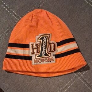 Kids Harley-Davidson Orange Knit Hat with Black Stripes